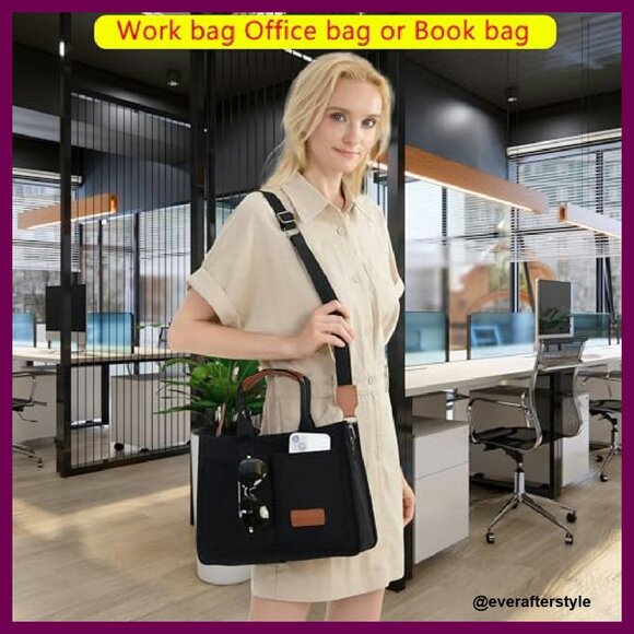 Canvas Tote Bag Large Capacity Work Laptop Travel Purse Chic Minimal - Picture 4 of 8